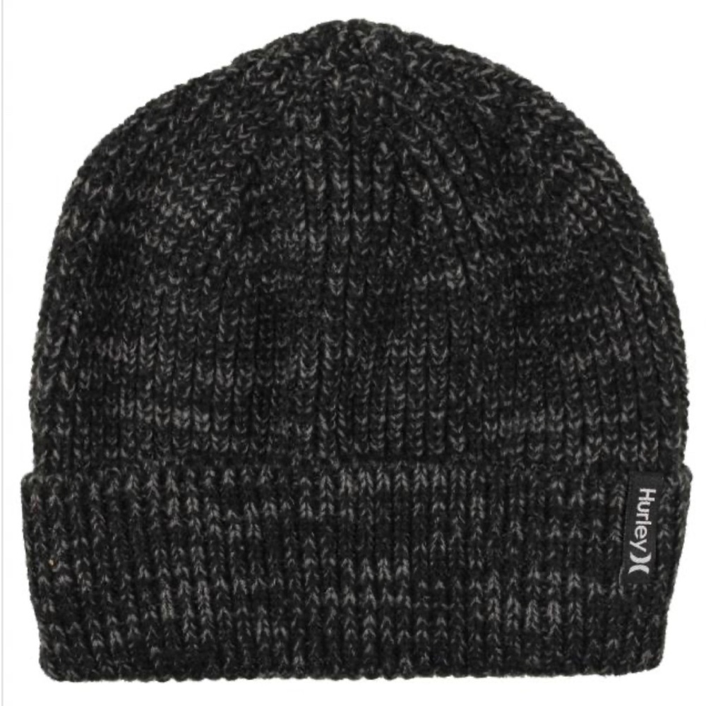 Hurley Max Cuff 2.0 Black Grey Cable Knit Beani One Size
